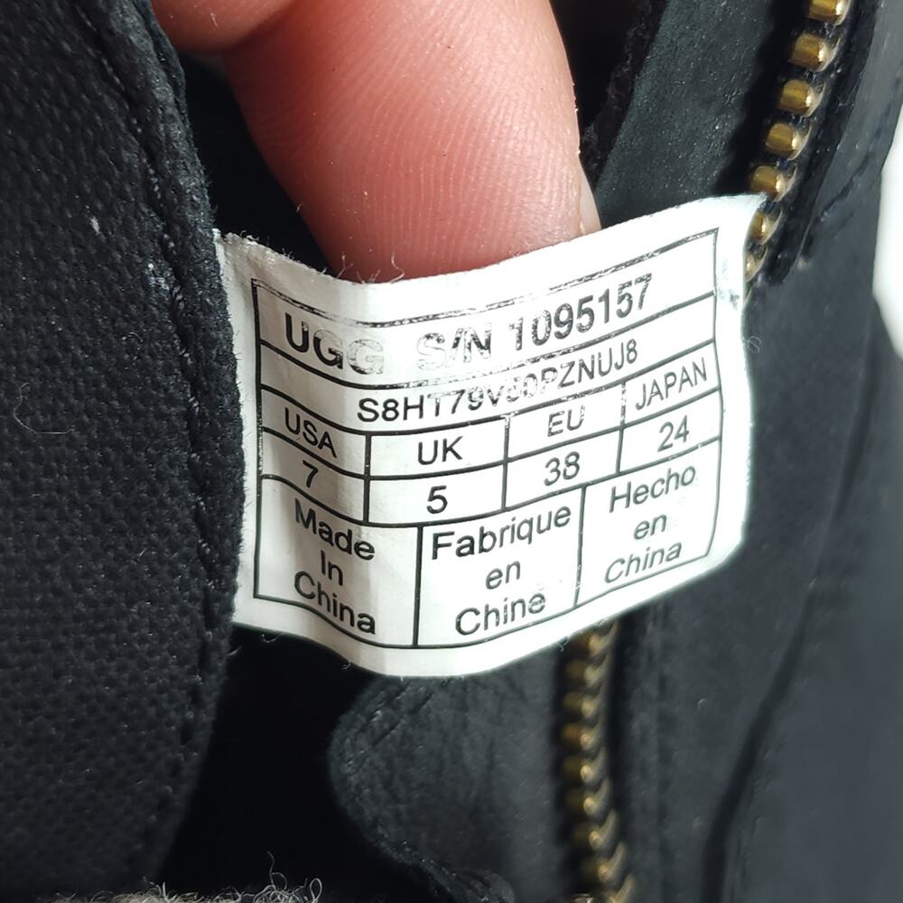 UGG Women's Tulane US7 Black Leather Canvas Waterproof Wool Lined Ankle Boots - Picture 10 of 16